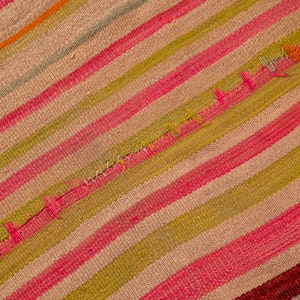Unique peruvian gift: Vintage rug in bright stripes - Handwoven sheep wool blanket 4.9 ft x 3.9 ft - (2.6 Kg)