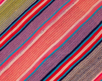Colorful peruvian wool blanket: Authentic frazada rug - handmade tapestry from Perú 6 ft x 5.2 ft (2.9kg)