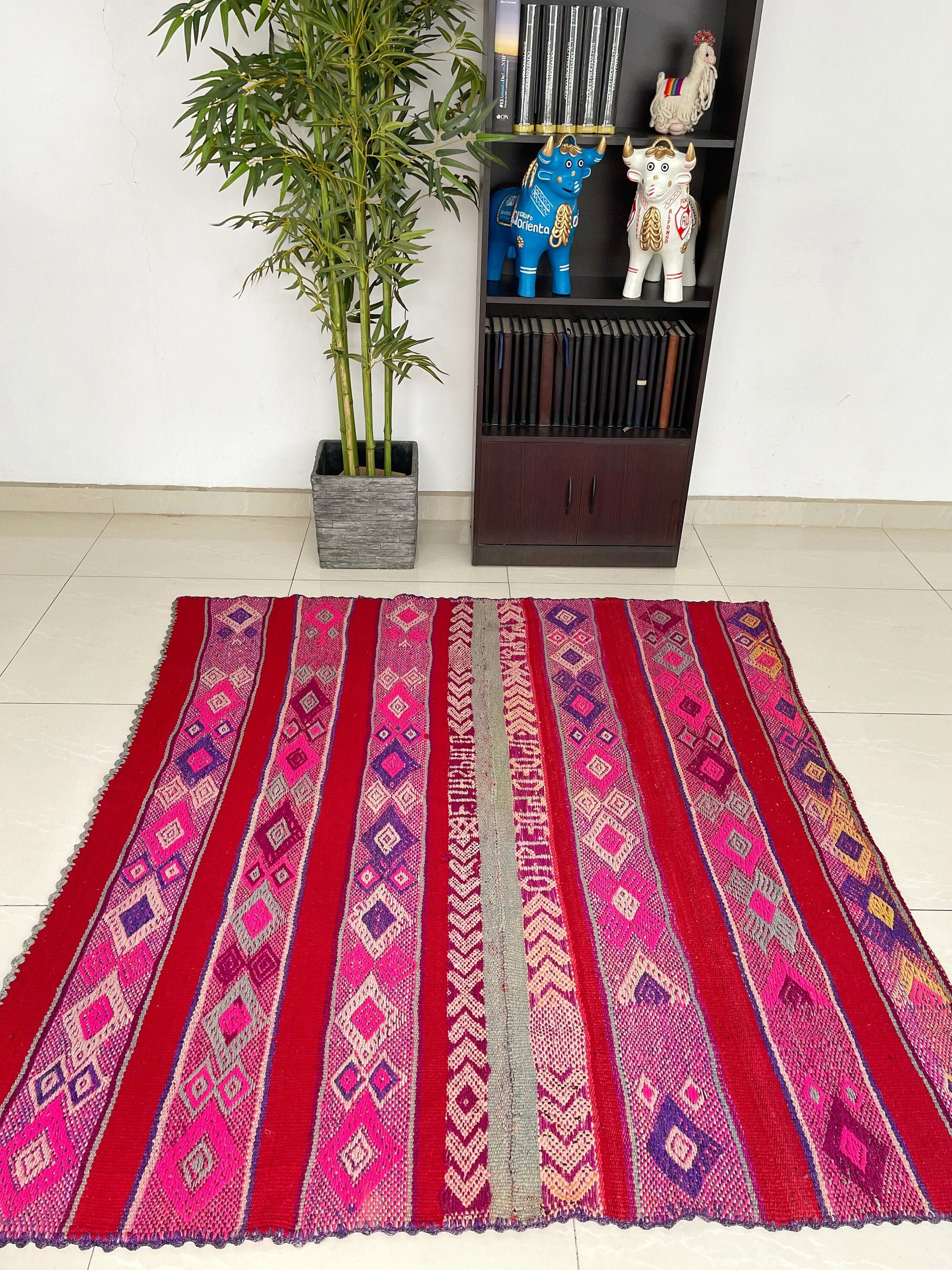 Unique Peruvian Rug / Colorfull rug / Tribal Wool Rug / Etsy