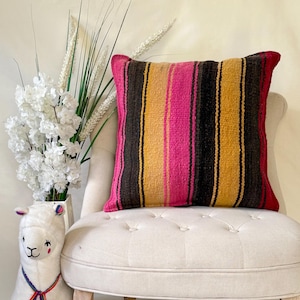 Unique Peruvian Handmade Pillow - Colorful Cushion Cover for Home Gift 19&quot; x 19&quot;