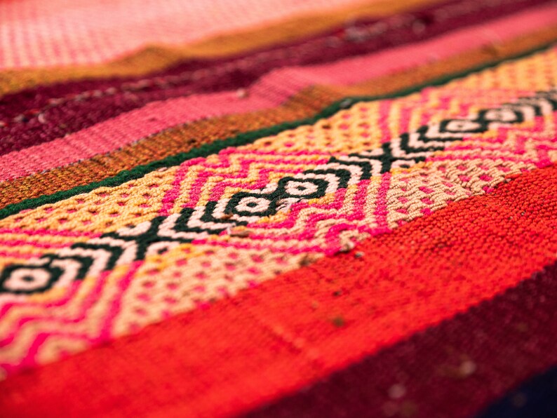 Authentic Peruvian Rug Frazada Peru Blanket Stripes Wool Blanket Sheep