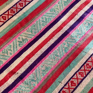 Handwoven Peruvian Sheep Wool Blanket - Rustic Home Decor - Vintage Rug 6.1 ft x 5 ft - (4.5 Kg)