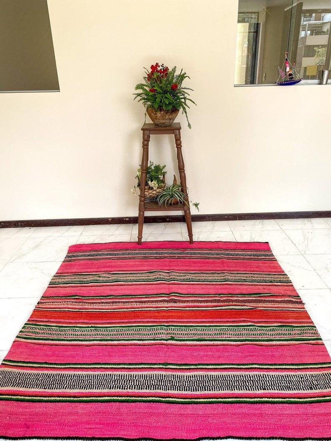 Colorfull rug / Ethnic Peruvian rug / Tribal wool carpet / Etsy