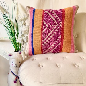 Unique Peruvian Handmade Pillow - Colorful Cushion Cover for Home Gift 19&quot; x 19&quot;