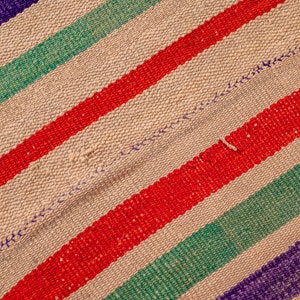 Unique peruvian gift: Vintage rug in bright stripes - Handwoven sheep wool blanket