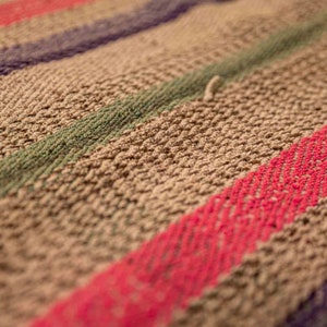 Handwoven Peruvian frazada: Vibrant sheep wool rug with traditional stripes - vintage textile gift