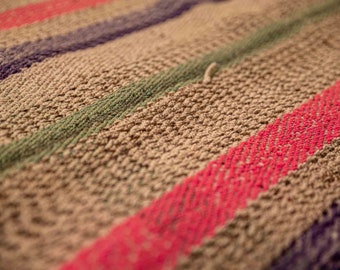 Handwoven Peruvian frazada: Vibrant sheep wool rug with traditional stripes - vintage textile gift