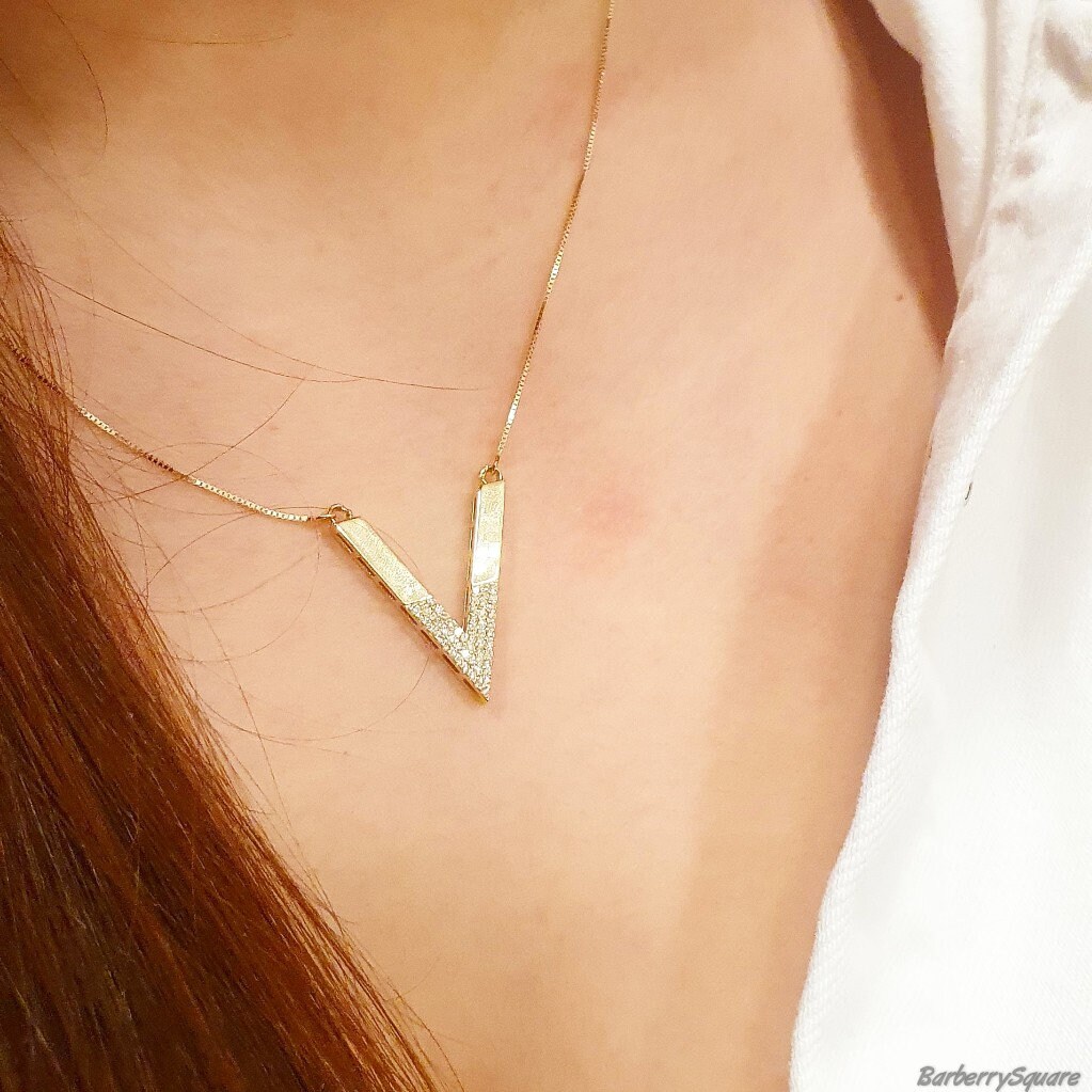 V Shaped Necklace 14K Gold V Shape Necklace Gold and Etsy