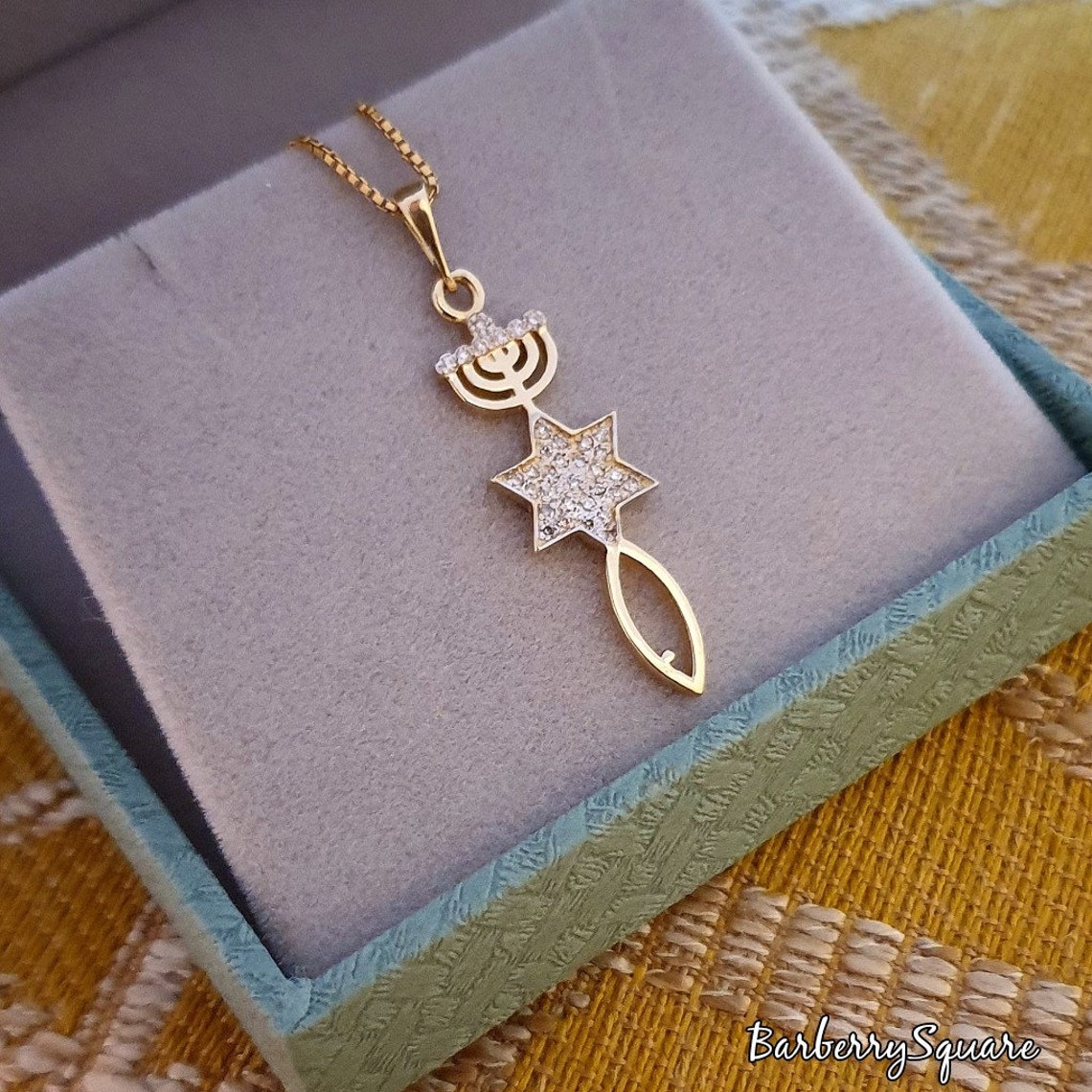 Collier Argenté Pendentif Sceau Messianique Menorah - Bijou Religieux Pour Femmes, Longueur Ajustable