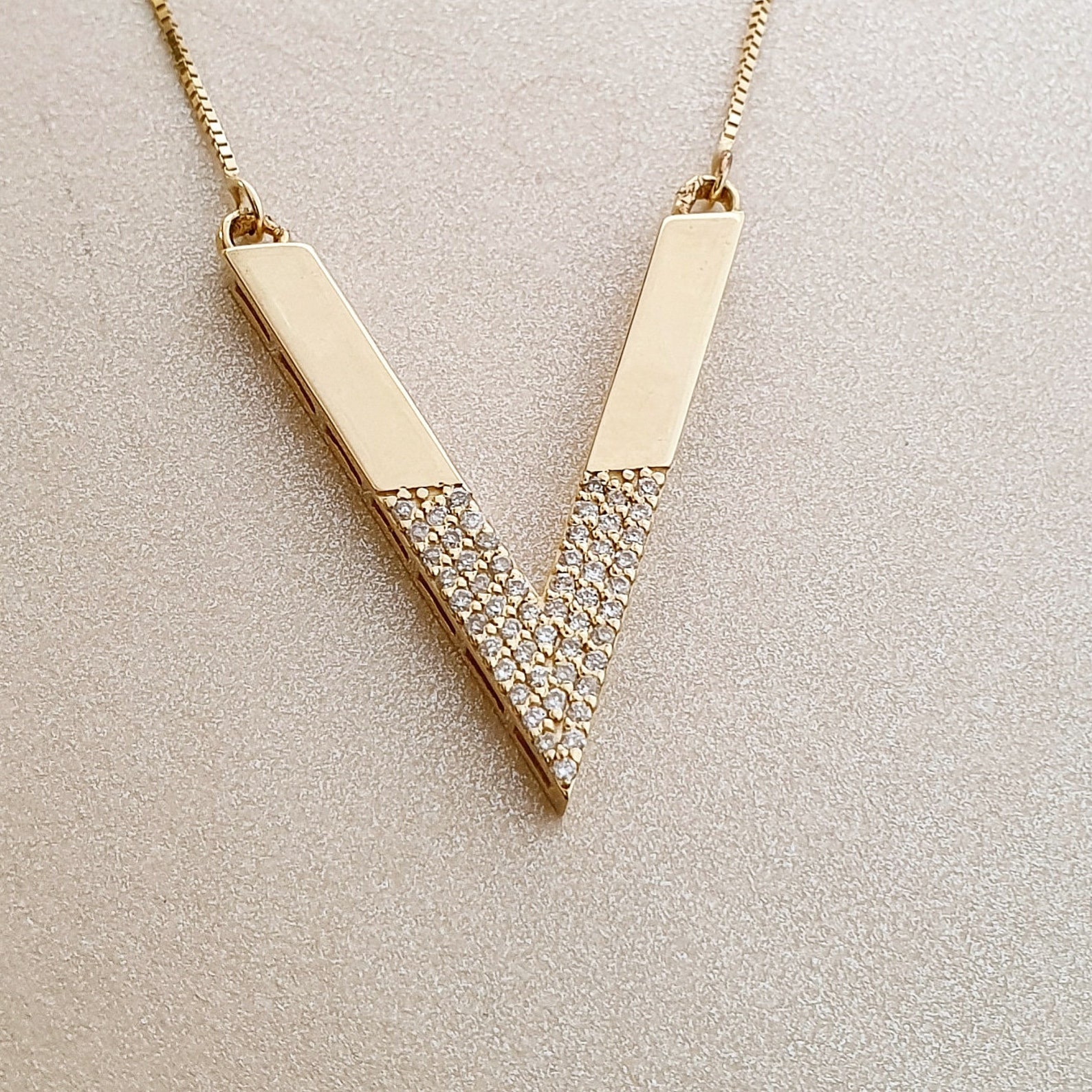 V Shaped Necklace 14K Gold V Shape Necklace Gold and Etsy