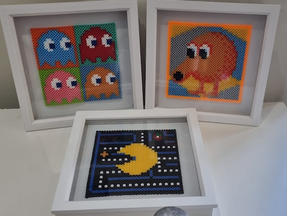 Pac man Ghosts Pac man and Q bert Custom Framed Bead Art Etsy
