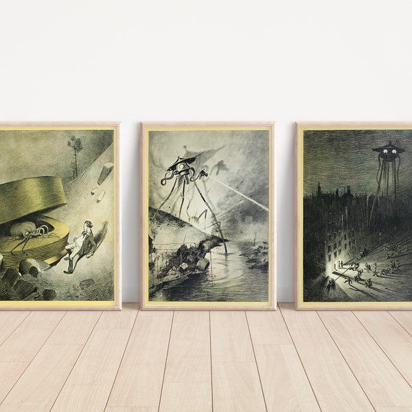 H. G. Wells - War Of The Worlds Illustrations - Mural 3 x A3/A4 Unframed Prints
