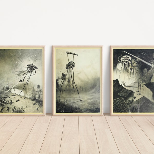 H. G. Wells - War Of The Worlds Illustrations Vol. 2 - Mural 3 x A3/A4 Unframed Prints
