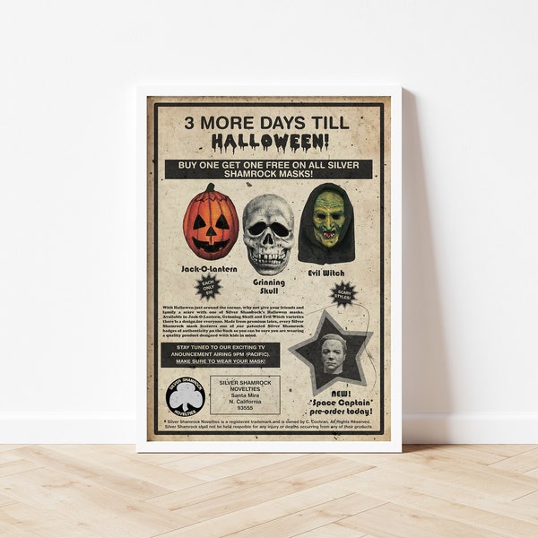 Silver Shamrock Masks - Halloween Advert - A3/A4 Unframed Print