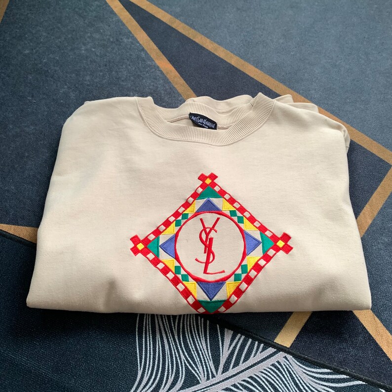 Ysl Geometry Pattern Nice! Yves Saint Laurent Crewneck Long Sleeve Sweatshirt Embroidered ...