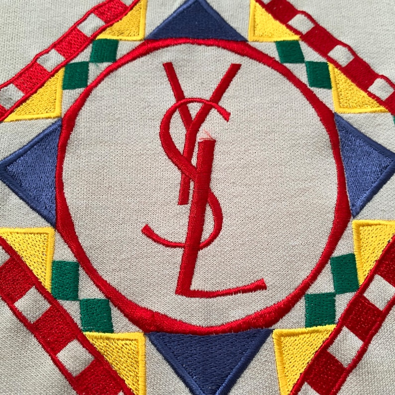 Ysl Geometry Pattern Nice! Yves Saint Laurent Crewneck Long Sleeve Sweatshirt Embroidered ...