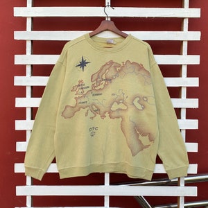 Rare! Vintage 1990s MCM Otc Europe Maps Crewneck Sweatshirt Big Logo Vintage Luxury Brand / Large