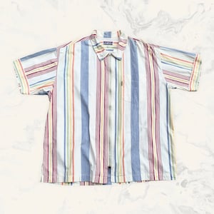 Rare! Vintage 1990s Authentic Nigel Cabourn Cotton Stripe Half Sleeve Shirt / XXL Fit
