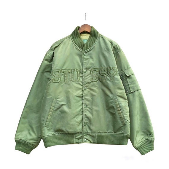 Rare Green Stussy Bomber Jacket Embroidered Spellout Biglogo - Etsy