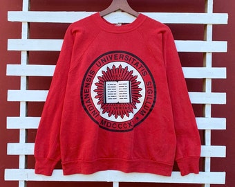 Rare! Vintage 1990s SIGNAL Indianensis Universitatis Sigillum Crewneck LongSleeve Sweatshirt Big Logo Vintage University Sweatshirt / Medium