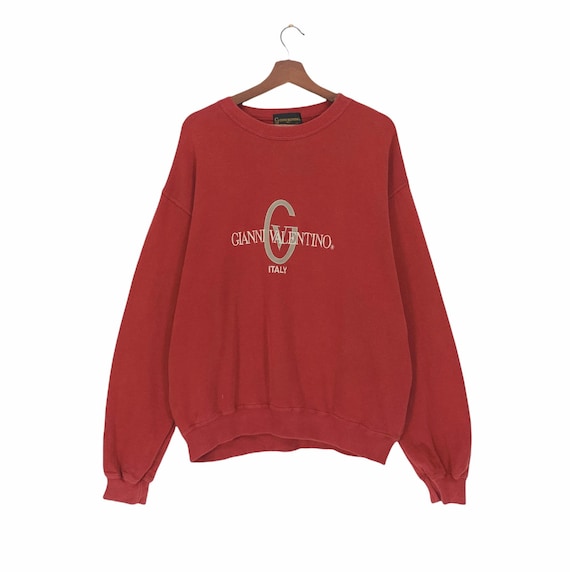 Nice! Gianni Valentino Italy Crewneck Long Sleeve Sweatshirt Embroidered SpellOut BigLogo PullOver Jumper / Italy Fashion / Large Fit