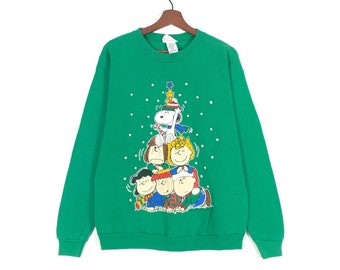 Vintage 1990s Peanuts Snoopy Crewneck Long Sleeve Sweatshirt Big Logo Pull Over Jumper Vintage Cartoon Peanuts Character / Medium Fit