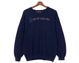 Aardig! Gianni Valentino Italië Crewneck Sweatshirt met lange mouwen geborduurd Regenboog SpellOut BigLogo PullOver Trui / Italië Mode / Kleine Pasvorm