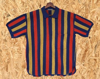 Extremely Rare!!! Vintage 1980s Cotton Stripe Issey Miyake Men Polos Shirt Made In Japan Rainbow Colour / Japanese Designer / Medium