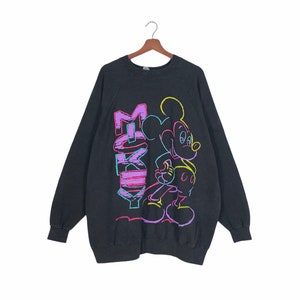 Vintage 1990s Mickey Mouse Crewneck Long Sleeve Sweatshirt BigLogo Rainbow PullOver Jumper Vintage Cartoon Character Walt Disney/ Oversized