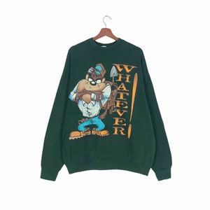 Vintage 1990s Taz Mania Warner Bros Crewneck Long Sleeve Sweatshirt Big Logo Pull Over Jumper Vintage Cartoon Character Walt Disney / XL