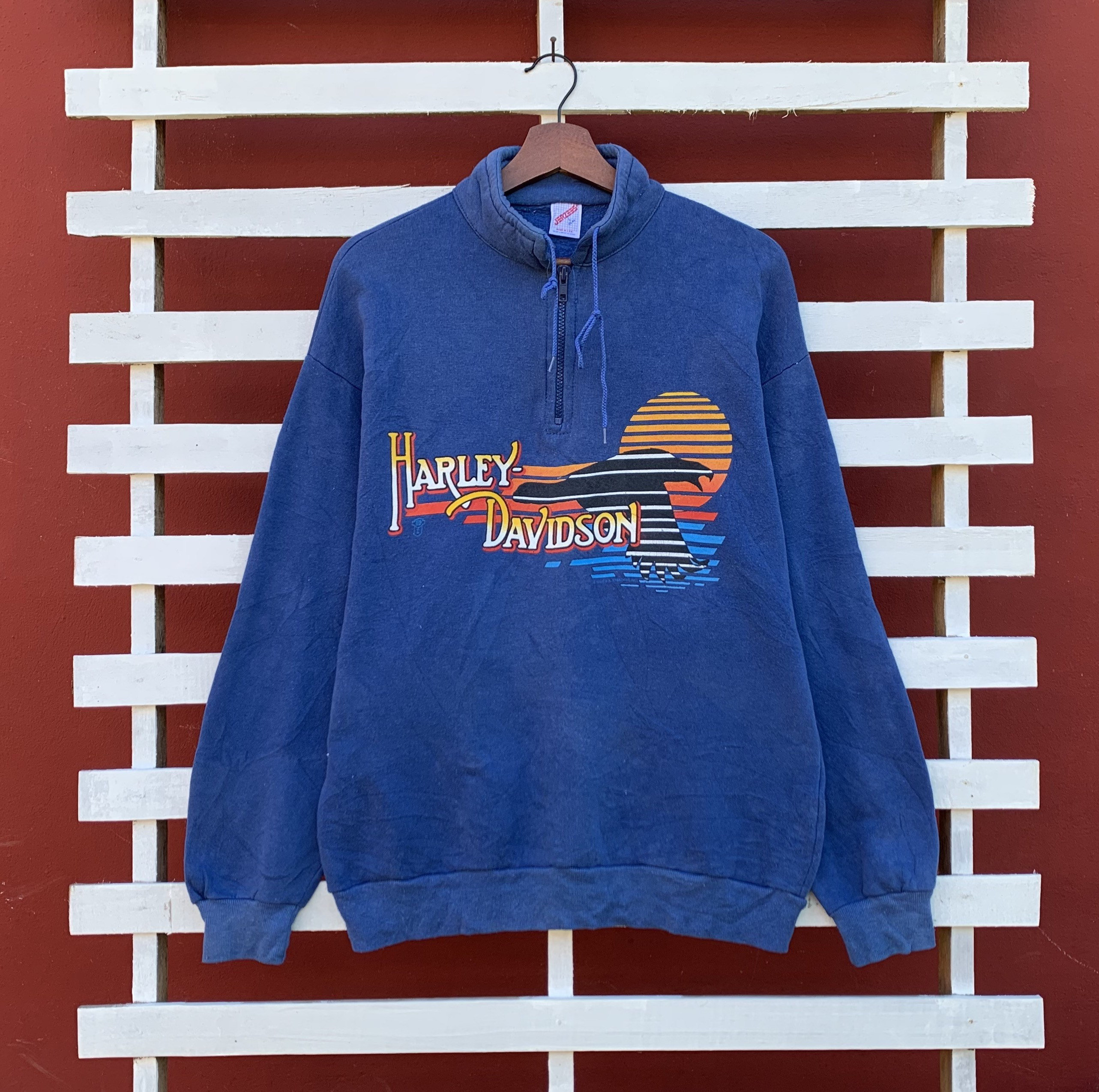Rare! Vintage 1990s JERZEES HD Harley Davidson California Half Zip 