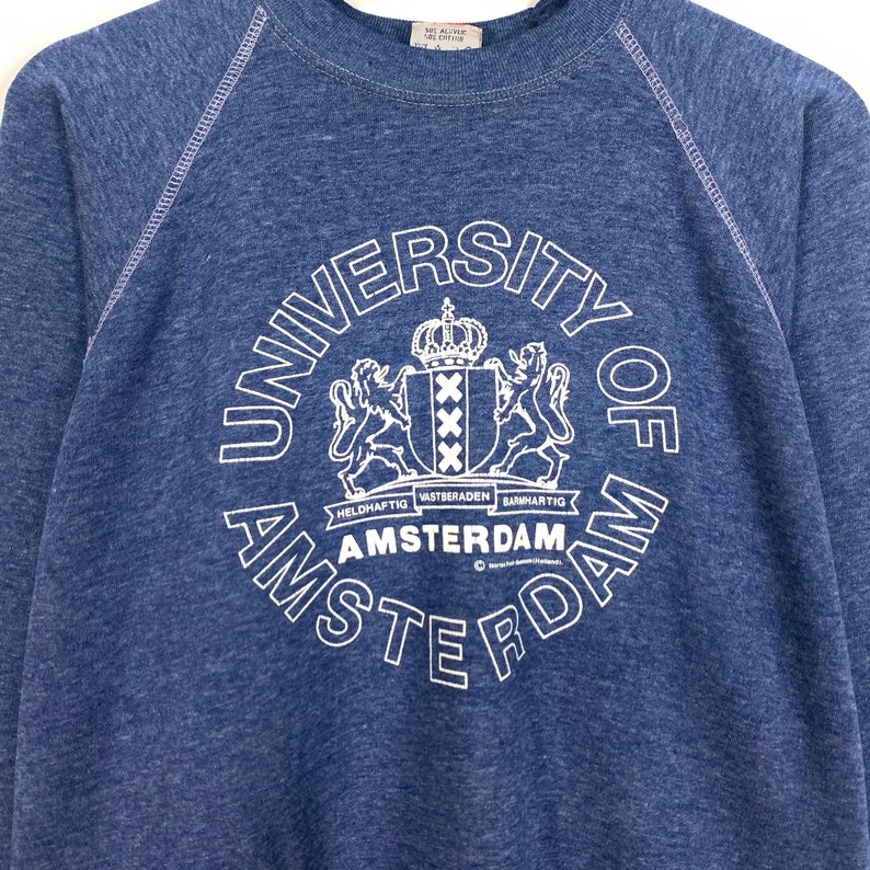 Zeldzaam Vintage jaren 1980 Universiteit van Amsterdam Crewneck Sweatshirt met lange mouwen Groot logo Pull Over Jumper / University Fashion / Small Fit afbeelding 5