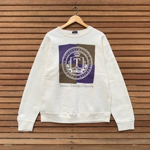 Rare! Vintage 1990s JANSPORT Tennessee Technological University Crewneck Long Sleeve Sweatshirt Big Logo Cream Colours / Medium