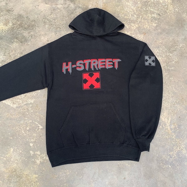 Rare! Vintage 1990s Jerzees H Street Skateboard Hoodie Sweatshirt / Tony Magnusson / Matt Hensley / Size M