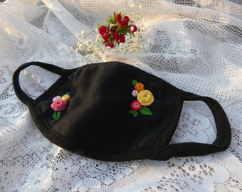 Large Hand Embroidered Rose Mask