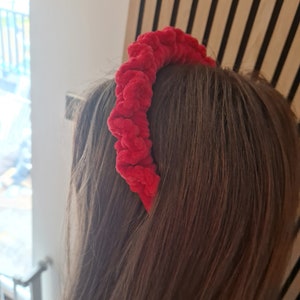 Chunky headband, soft chenile headband, wedding guest headband,bright red accessory, back to school, hair friendly hairband,woollen headband
