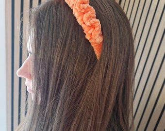 Halloween orange chunky headband, soft chenile headband, wedding guest headband, shiny orange accessory,kind on hair, hair friendly