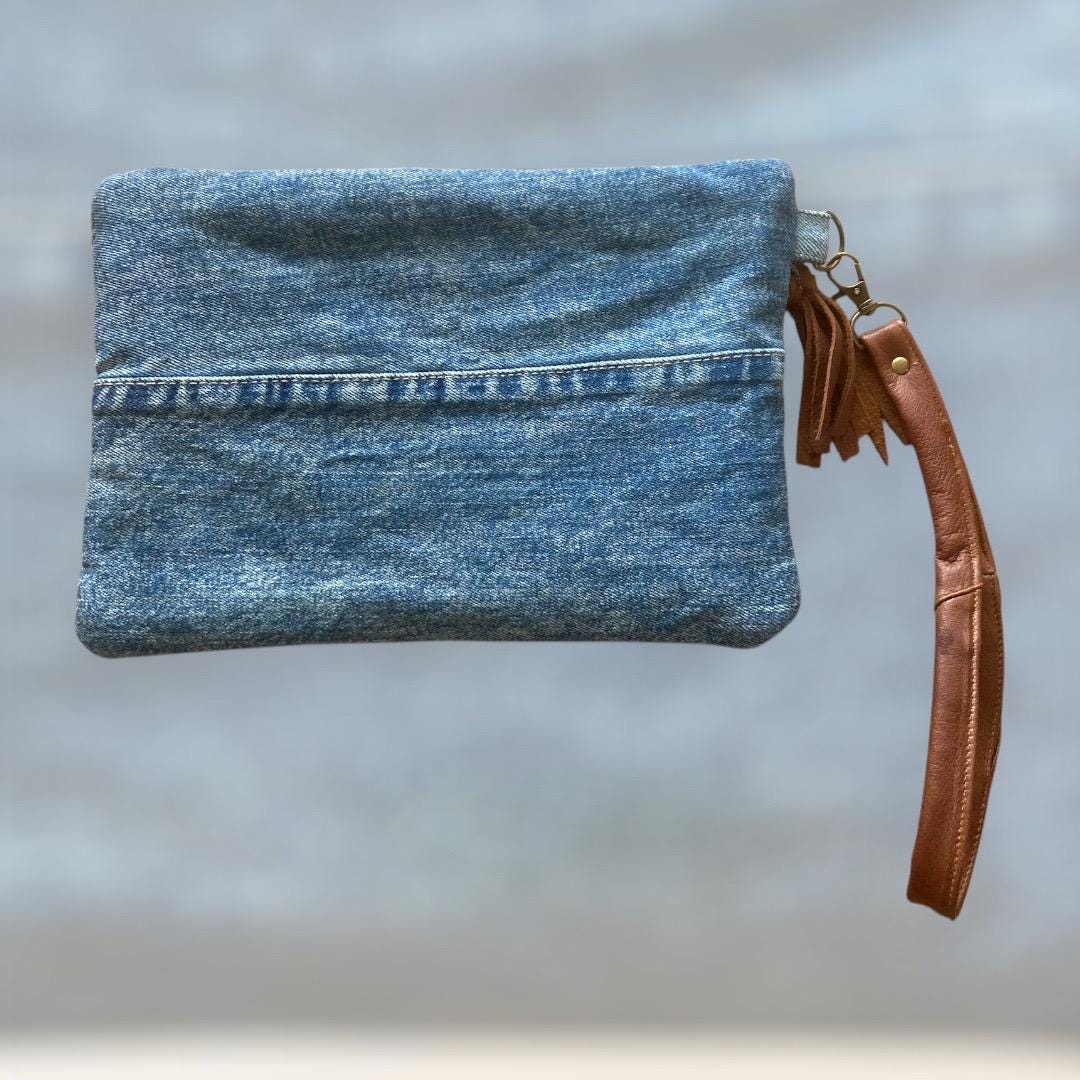 【SURGERY】denim jeans clover logo clutch bag 'black denim' SURGERY】denim jeans clover logo clutch bag 'black denim'