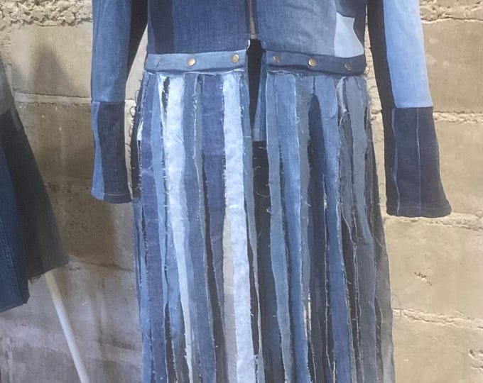 0060~ACW RED TAG Patchwork Denim Coat with Removable Hood