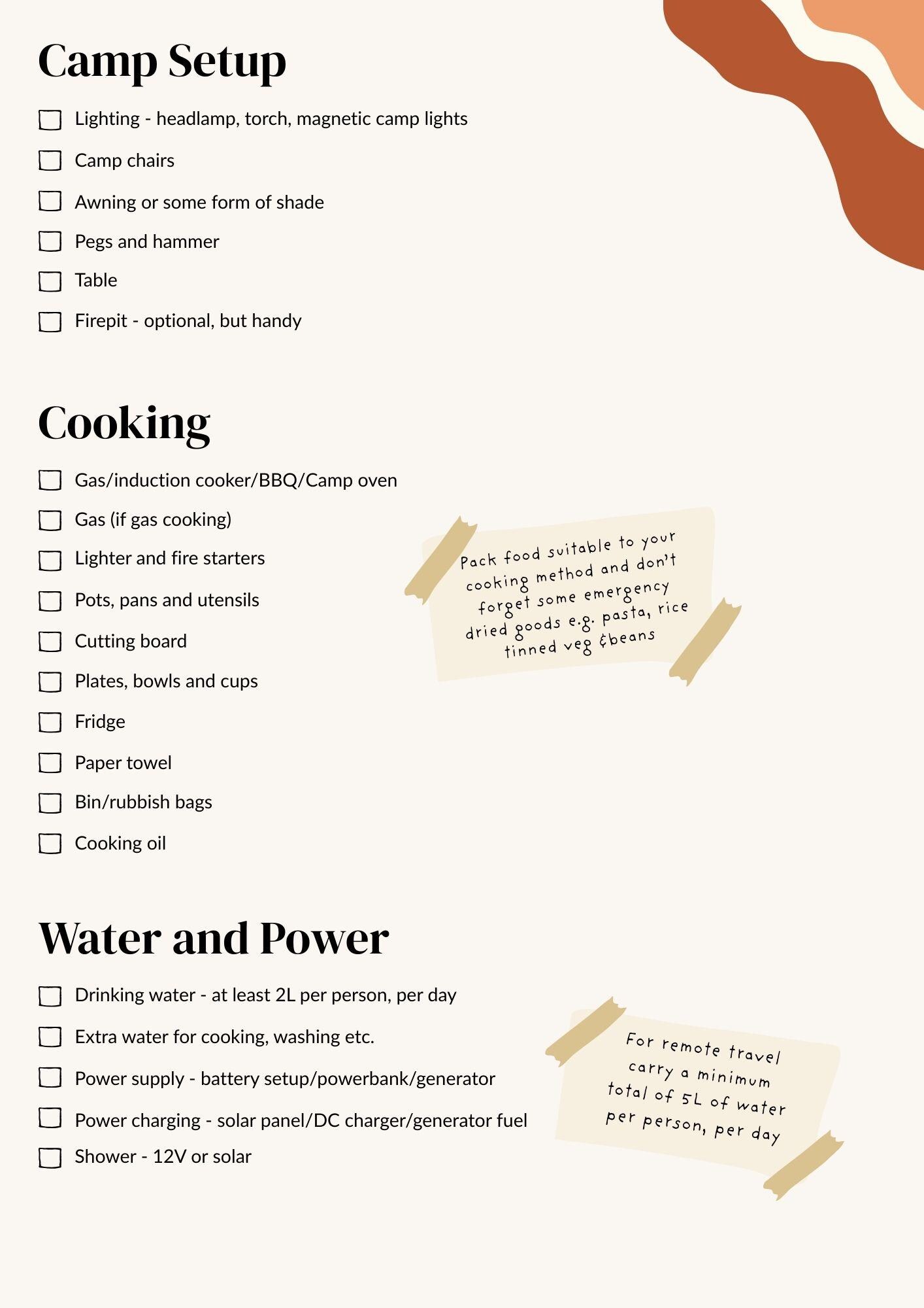 Australian 4WD Packing List - Printable Camping Checklist for Road ...