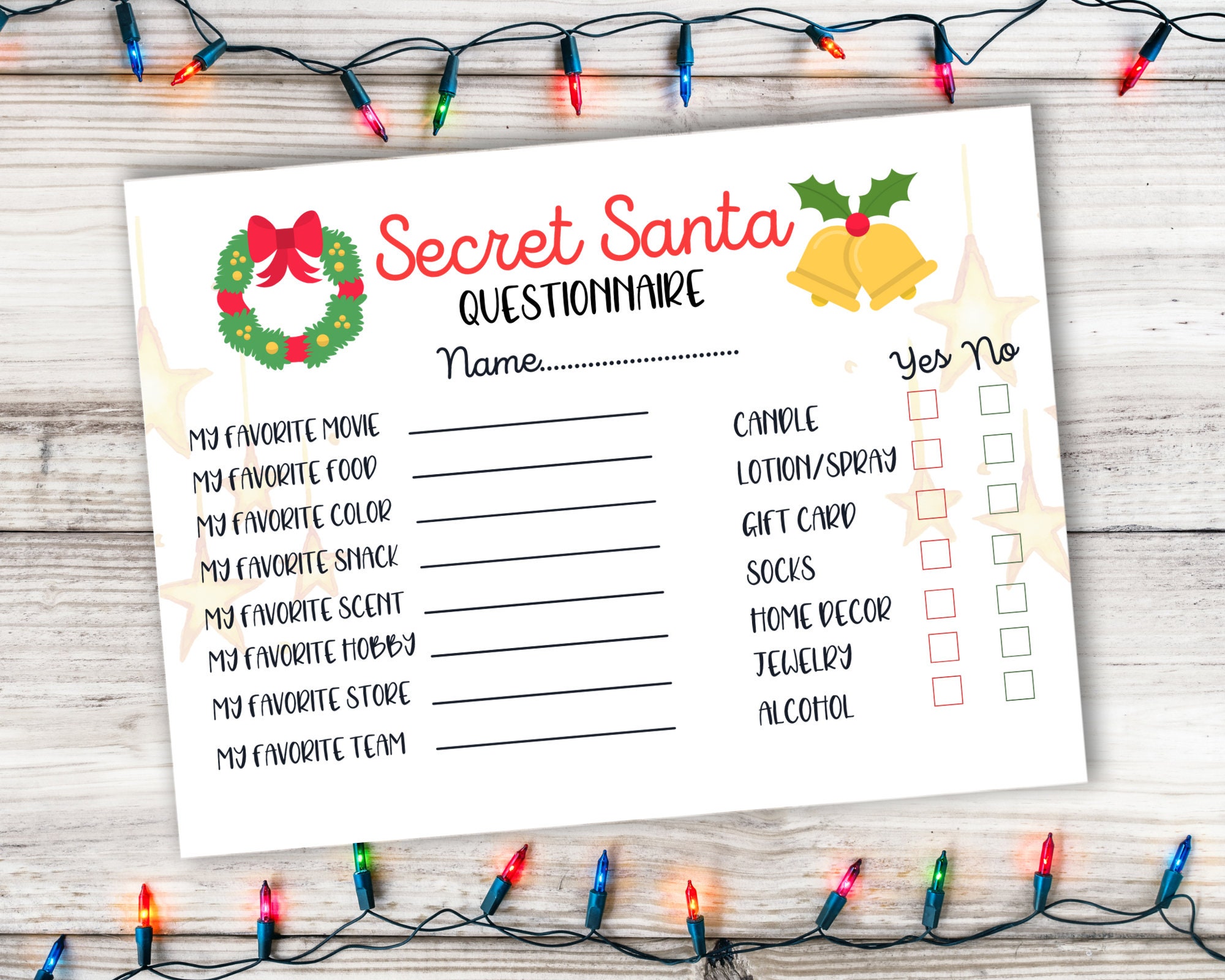 Secret Santa Gift List Printable