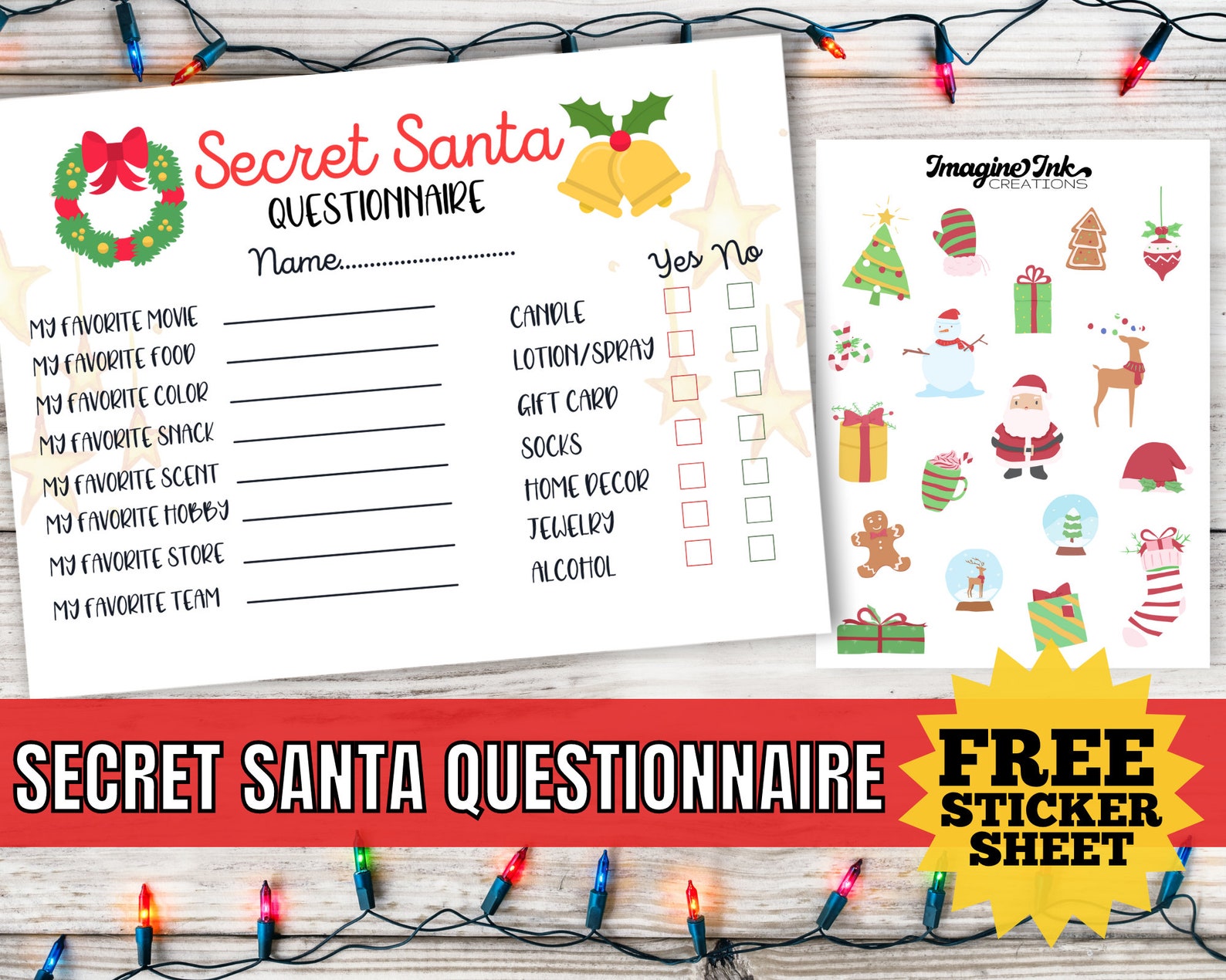 Secret Santa Gift Exchange Printable PDF Christmas Gift List Etsy