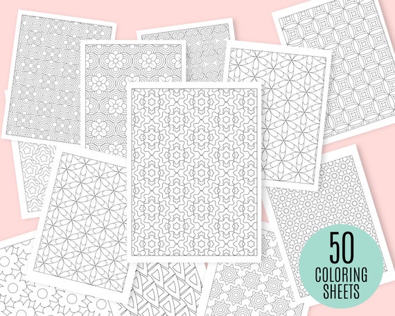 50 geometric coloring pages printable coloring pages adult etsy