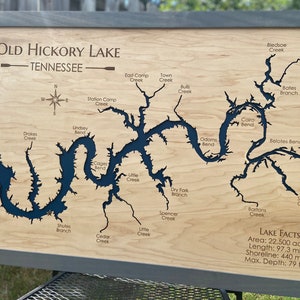 Old Hickory Lake TN Lake House Map Art: Custom Artisan Design in Maple/Walnut