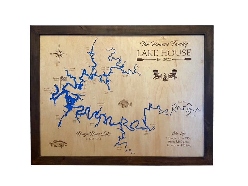 Rough River Lake KY Map Resin Art Lake House Decor Custom Etsy