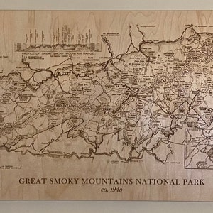 Great Smoky Mountains National Park Wood Map (1940), Vintage Map, Wall Art