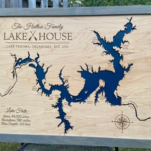 Any Lake, Custom Lake House Decor, Lake Map, Sign, Personalized, Lake Art, Family Lake House, Lake House Wall Art, 3D depth lines