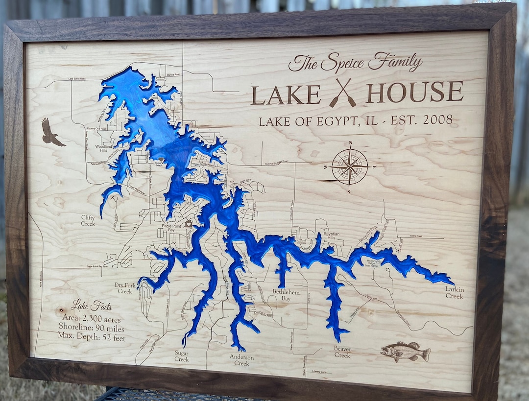 Lake of Egypt, IL Custom Lake Map, Resin Art Map Lake House Decor Lake