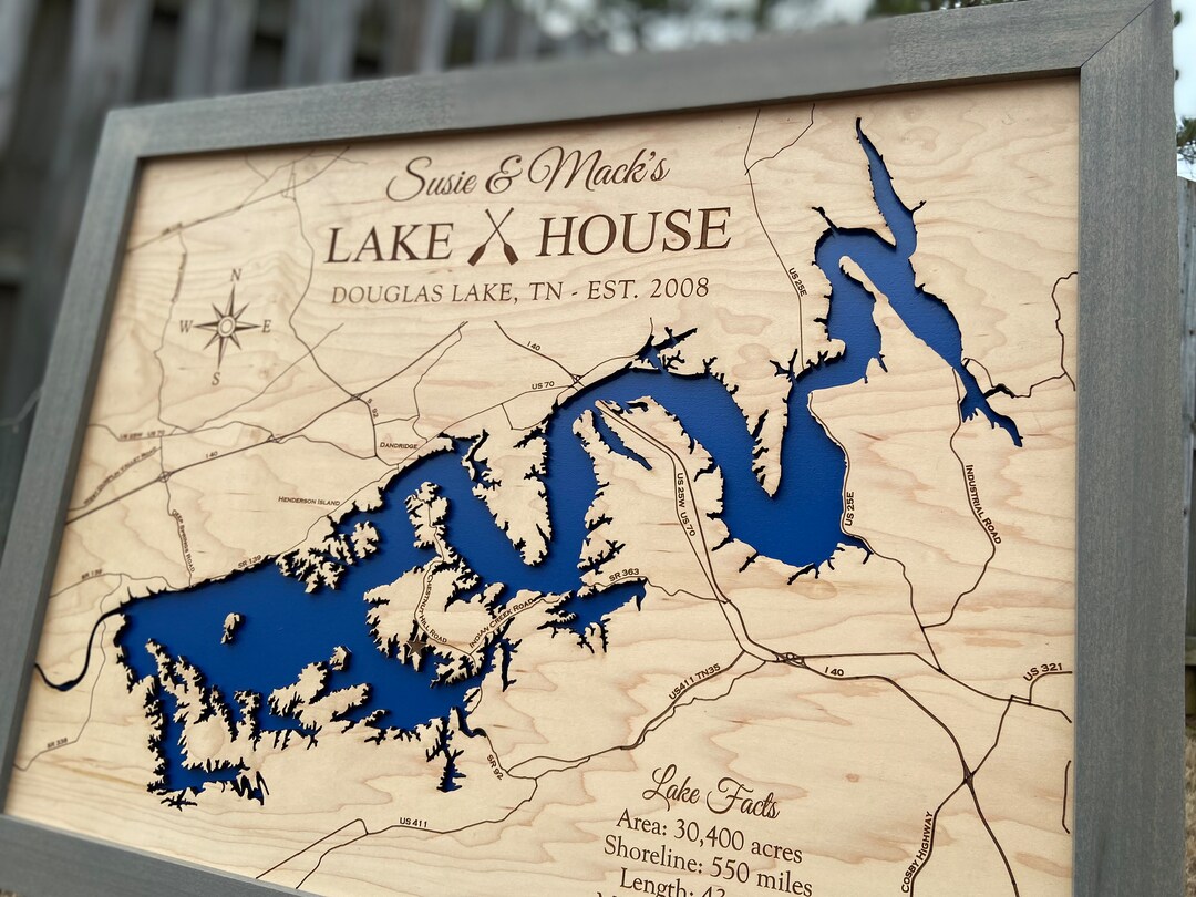 Douglas Lake TN Custom Lake House Decor, Lake Map, Sign, Personalized