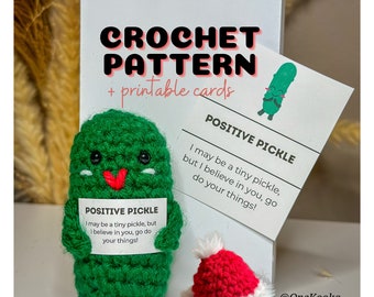 Crochet Pattern + Printable Affirmation Cards, Emotional Support Pickle, Crochet Pickle Pattern, Positive Pickle, Christmas Crochet Pattern